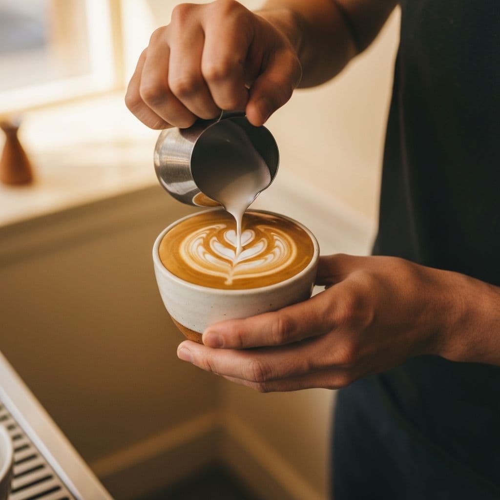 Barista pouring latte art